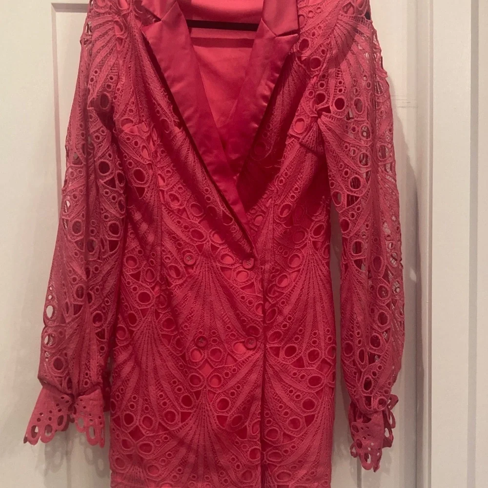 PrettyLittleThing Coral Pink Lace Blazer Mini Dress